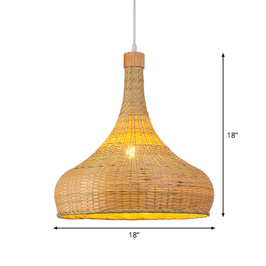 Bamboo Pendant Lighting Asia: Onion, Raindrop, Bell - Beige Hanging Light Fixture for Table - 1 Light, 10.5"/17"/18" W