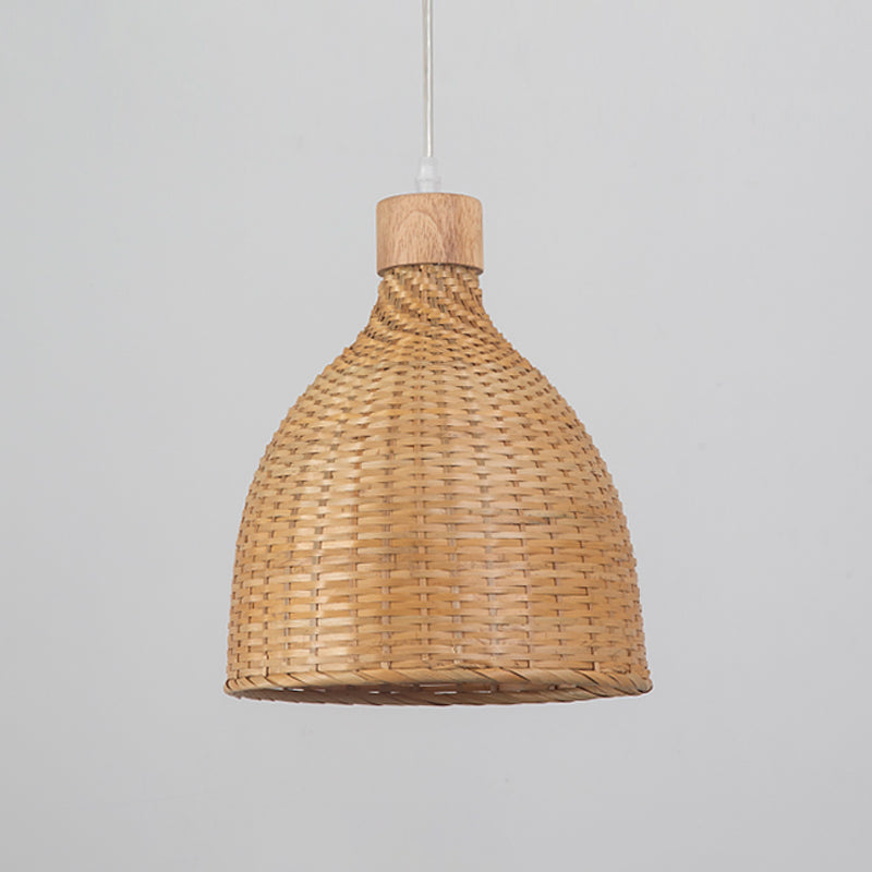 Bamboo Pendant Lighting Asia: Onion, Raindrop, Bell - Beige Hanging Light Fixture for Table - 1 Light, 10.5"/17"/18" W