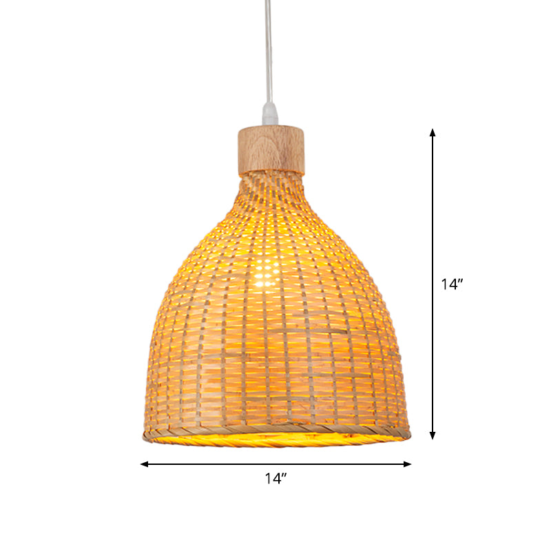 Bamboo Pendant Lighting Asia: Onion, Raindrop, Bell - Beige Hanging Light Fixture for Table - 1 Light, 10.5"/17"/18" W