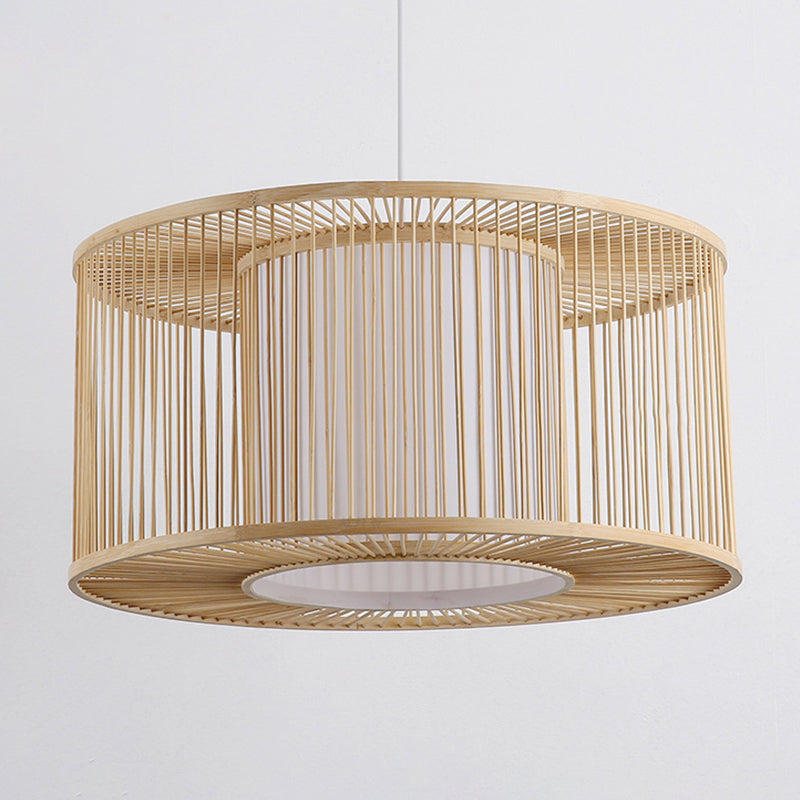 Asia Beige Bamboo Drum Pendant Light for Kitchen Bar - 1-Light Hanging Pendant, Multiple Sizes Available (16"/19.5"/23.5" W)