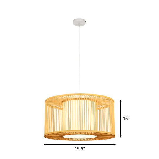 Asia Beige Bamboo Drum Pendant Light for Kitchen Bar - 1-Light Hanging Pendant, Multiple Sizes Available (16"/19.5"/23.5" W)