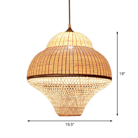 Bamboo Woven Single-Bulb Beige Pendant Lamp: Chinese Gourd/Basket Design for Dining Room Suspension