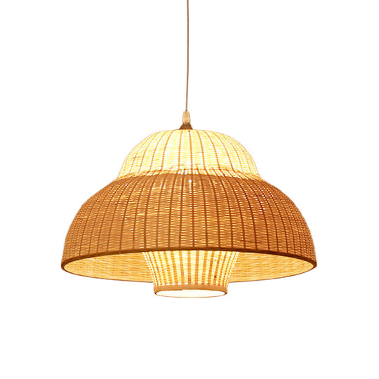 Bamboo Woven Single-Bulb Beige Pendant Lamp: Chinese Gourd/Basket Design for Dining Room Suspension