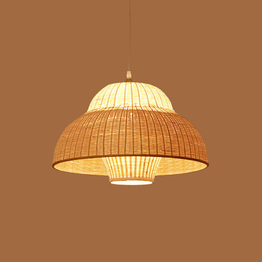 Bamboo Woven Single-Bulb Beige Pendant Lamp: Chinese Gourd/Basket Design for Dining Room Suspension