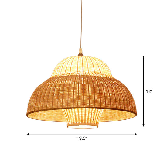 Bamboo Woven Single-Bulb Beige Pendant Lamp: Chinese Gourd/Basket Design for Dining Room Suspension