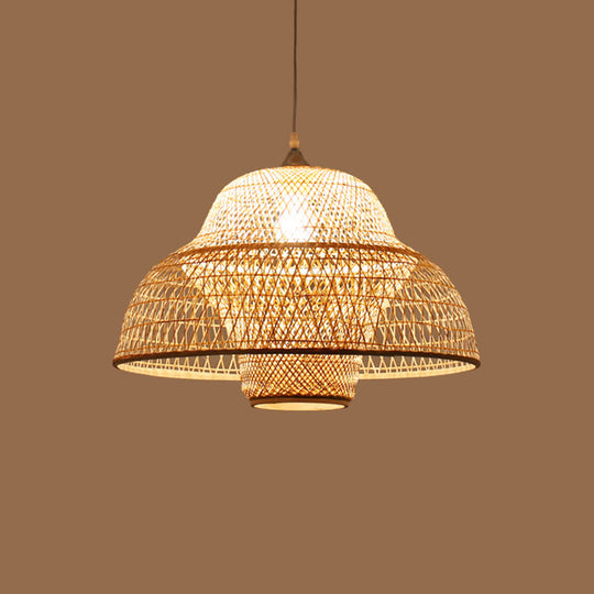 Bamboo Woven Single-Bulb Beige Pendant Lamp: Chinese Gourd/Basket Design for Dining Room Suspension