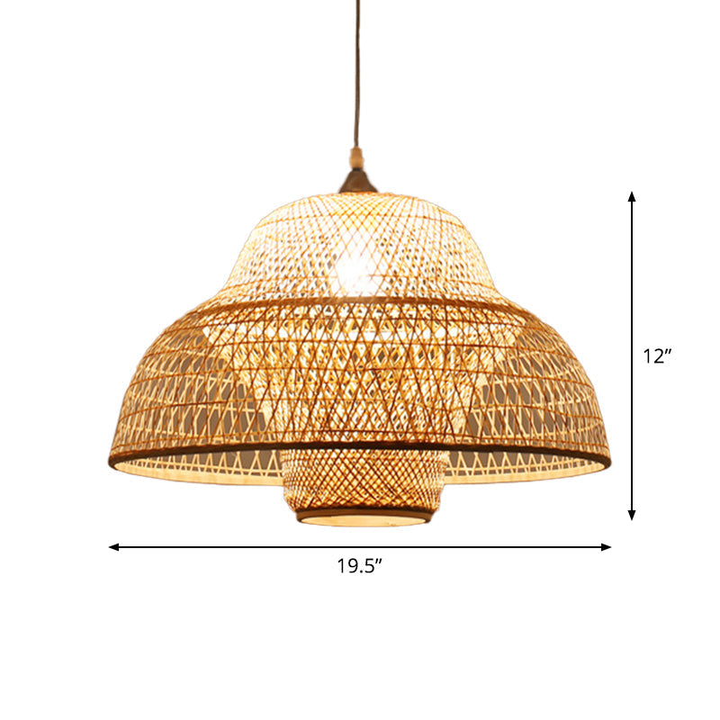 Bamboo Woven Single-Bulb Beige Pendant Lamp: Chinese Gourd/Basket Design for Dining Room Suspension