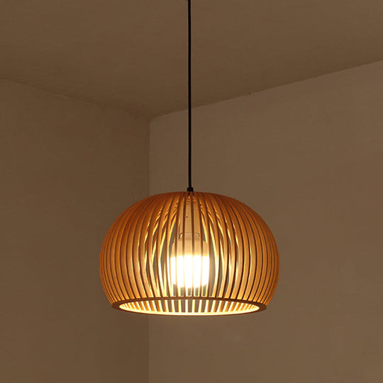 Wood Bowl Asian Hanging Light Pendant - Rustic Beige Restaurant Lantern For Ambient Lighting