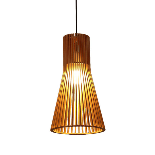 Asian-inspired Wood Bowl/Lantern Hanging Light in Beige - 1-Light Down Lighting Pendant for Restaurants