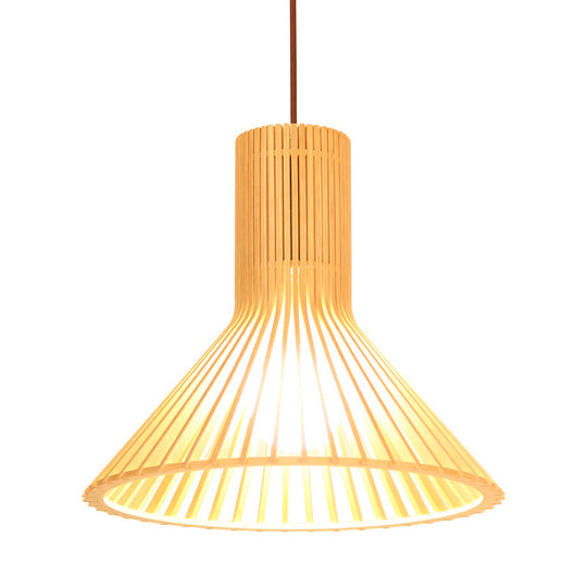 Asian-inspired Wood Bowl/Lantern Hanging Light in Beige - 1-Light Down Lighting Pendant for Restaurants