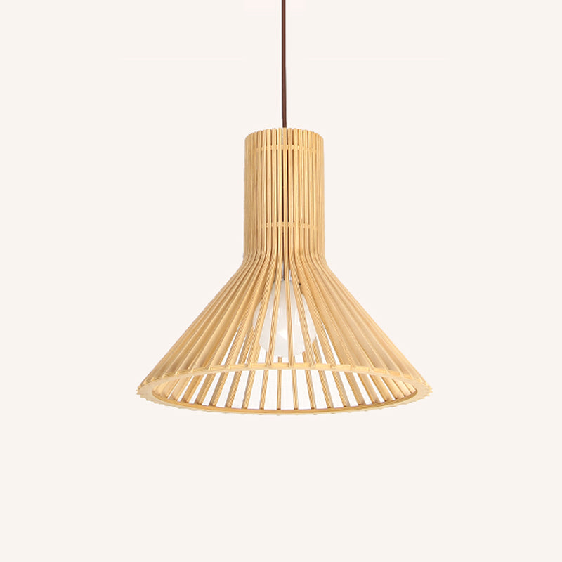 Asian-inspired Wood Bowl/Lantern Hanging Light in Beige - 1-Light Down Lighting Pendant for Restaurants