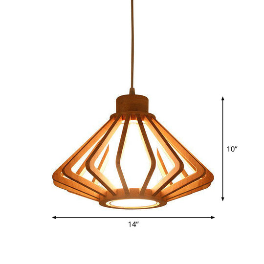 Asian-inspired Wood Bowl/Lantern Hanging Light in Beige - 1-Light Down Lighting Pendant for Restaurants