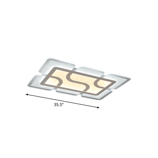 16.5 / 35.5 47 Modern Led Flush Light Fixture - White Square/Rectangle Ultra-Thin Close To Ceiling