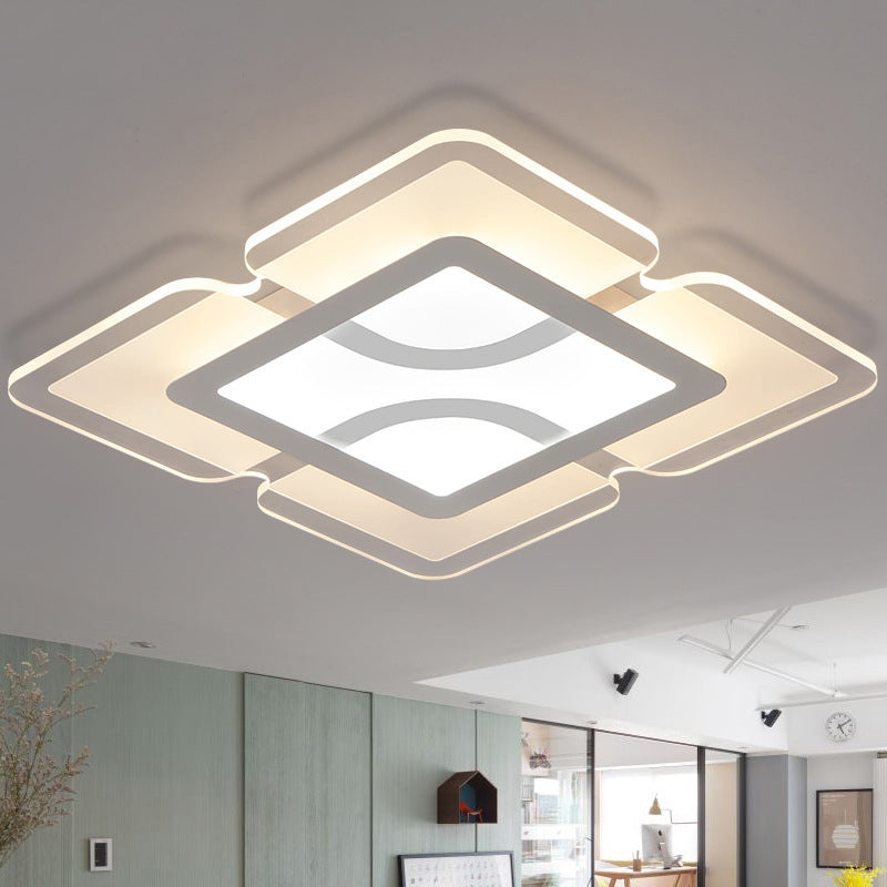 16.5" / 35.5" / 47" Modern LED Flush Light Fixture - White Square/Rectangle - Ultra-thin Close to Ceiling Light with Acrylic Shade