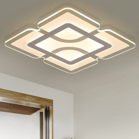 16.5" / 35.5" / 47" Modern LED Flush Light Fixture - White Square/Rectangle - Ultra-thin Close to Ceiling Light with Acrylic Shade