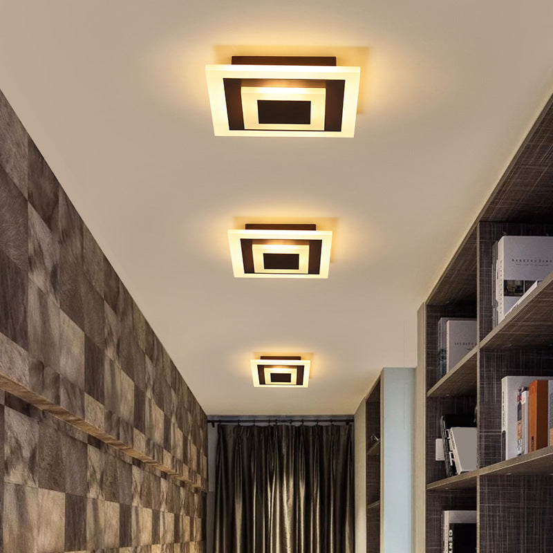 Simple Small Round/Square Ceiling Lamp In White/Coffee Acrylic With Warm/White Led For Corridor