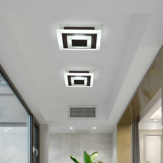 Simple Small Round/Square Ceiling Lamp In White/Coffee Acrylic With Warm/White Led For Corridor