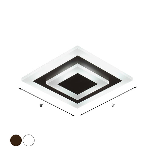 Simple Small Round/Square Ceiling Lamp In White/Coffee Acrylic With Warm/White Led For Corridor