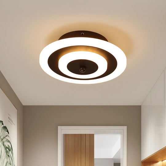 Simple Small Round/Square Ceiling Lamp In White/Coffee Acrylic With Warm/White Led For Corridor