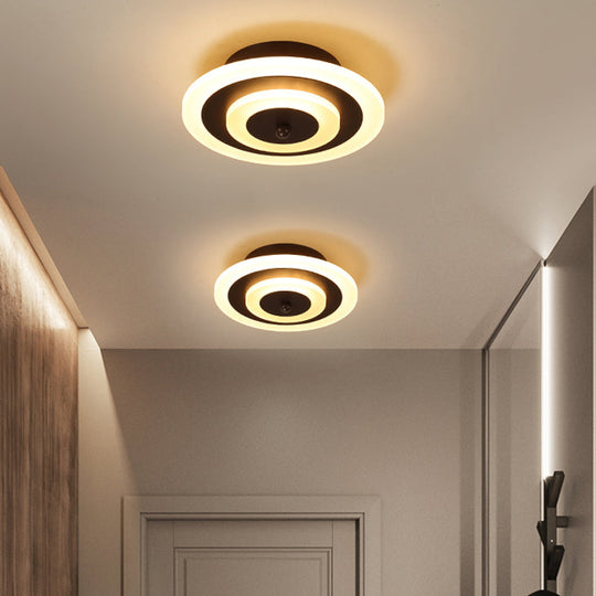 Simple Small Round/Square Ceiling Lamp In White/Coffee Acrylic With Warm/White Led For Corridor