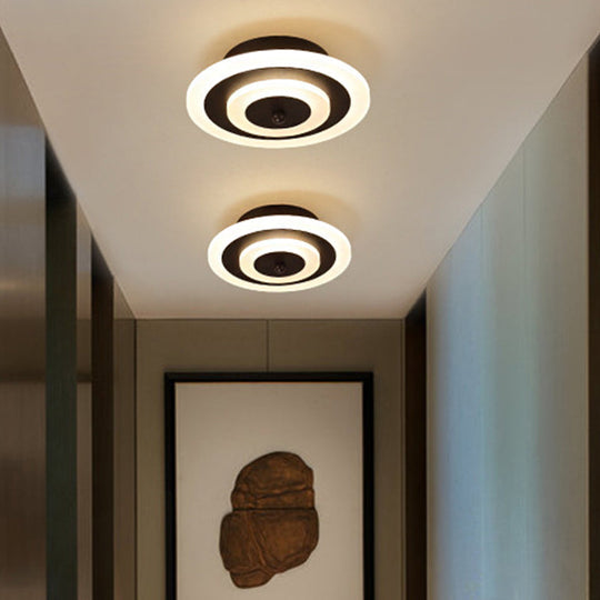 Simple Small Round/Square Ceiling Lamp In White/Coffee Acrylic With Warm/White Led For Corridor