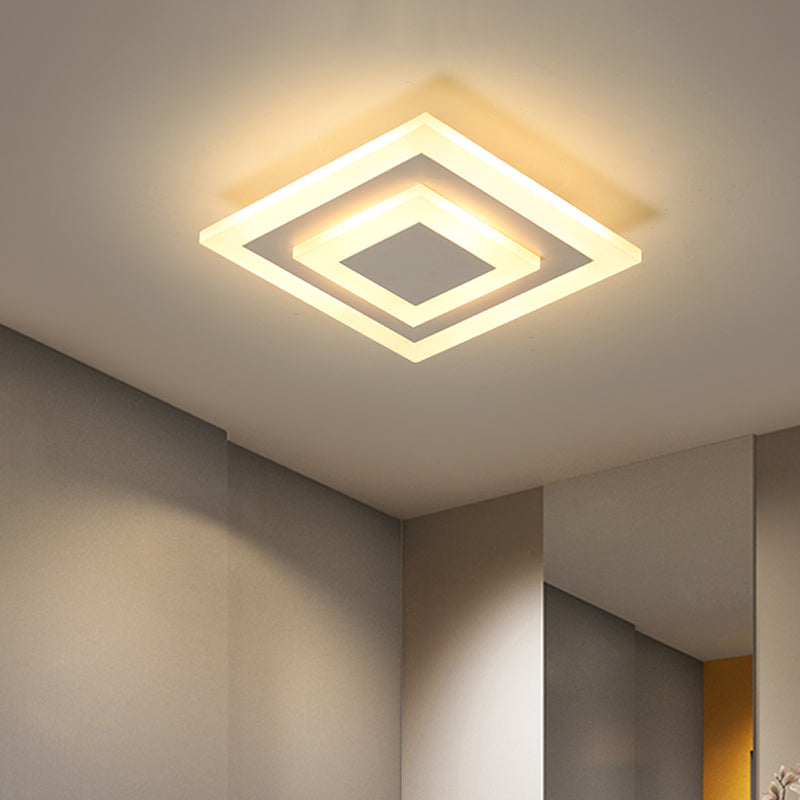 Simple Small Round/Square Ceiling Lamp In White/Coffee Acrylic With Warm/White Led For Corridor