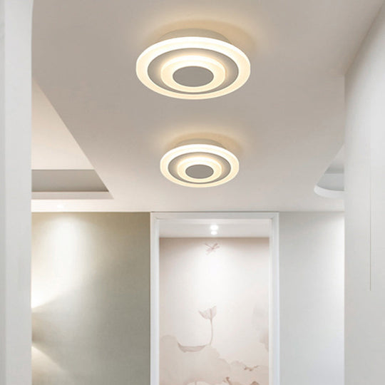 Simple Small Round/Square Ceiling Lamp In White/Coffee Acrylic With Warm/White Led For Corridor