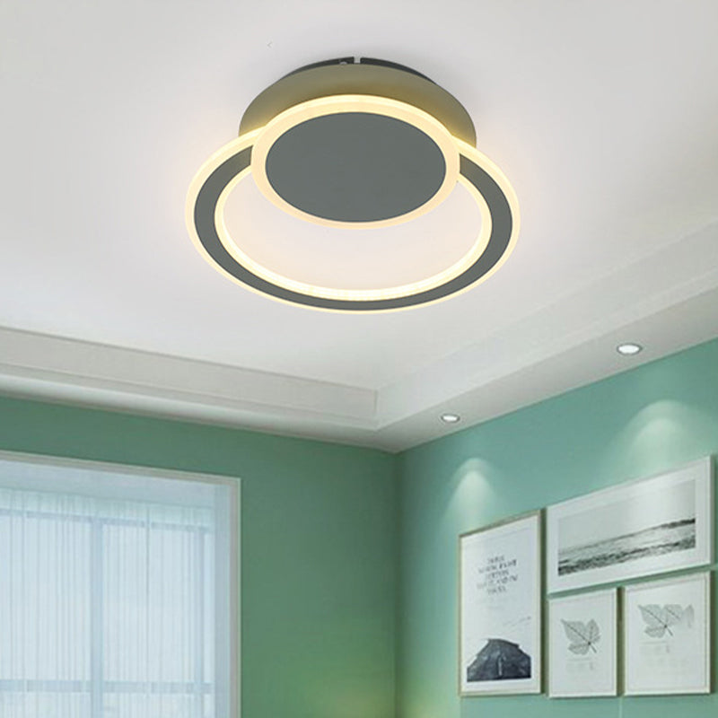 Modern White/Green Hoop LED Ceiling Light with Warm/White Lighting for Bedroom