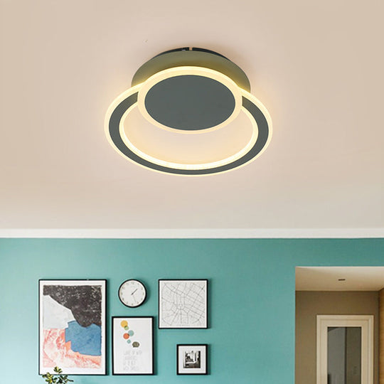 Modern White/Green Hoop LED Ceiling Light with Warm/White Lighting for Bedroom