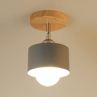 Modernist Metal Semi Mount Ceiling Light with Rotatable Cylinder Design - 1 Light - White/Green