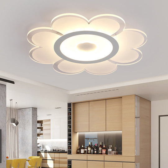 Contemporary Flower Shaped Acrylic Ceiling Light - White LED Flush Mount for Living Room, 8"/19.5"/31" W