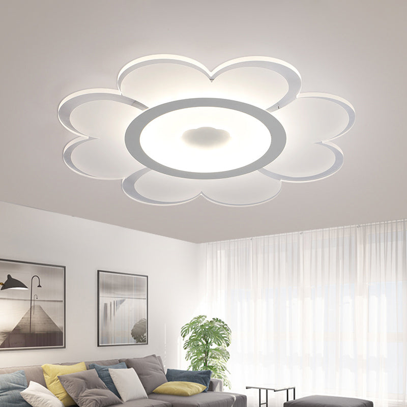 Contemporary Flower Shaped Acrylic Ceiling Light - White LED Flush Mount for Living Room, 8"/19.5"/31" W