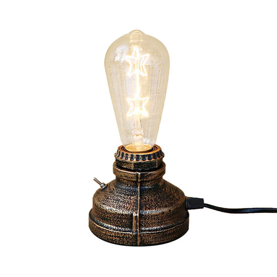 Industrial Aged Brass Table Lamp With Bare Bulb And Plug In Cord