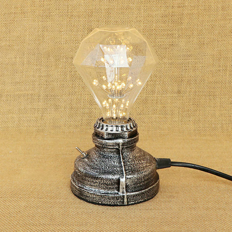 Industrial Aged Brass Table Lamp With Bare Bulb And Plug In Cord Silver