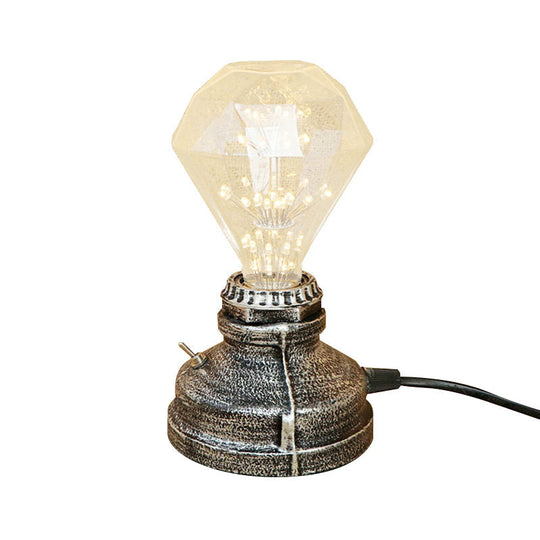 Industrial Aged Brass Table Lamp With Bare Bulb And Plug In Cord