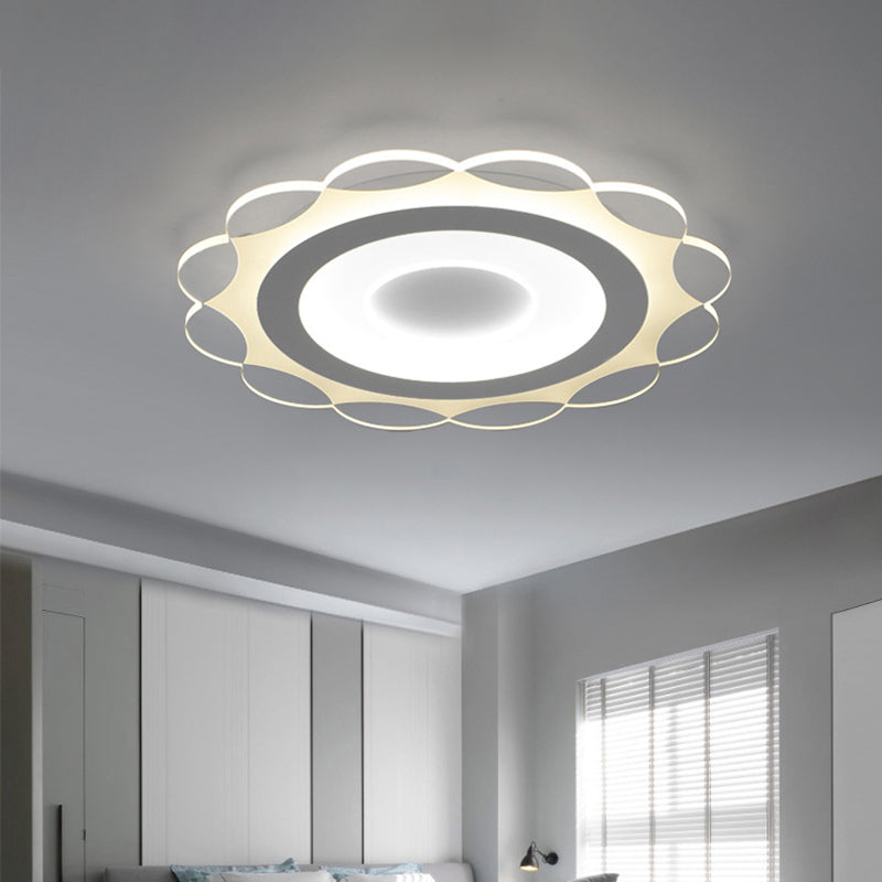 Simplicity White Led Flushmount Light With Acrylic Bloom Design In Warm/White 16.5/24.5/31 Wide