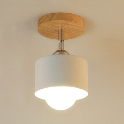 Modernist Metal Semi Mount Ceiling Light with Rotatable Cylinder Design - 1 Light - White/Green