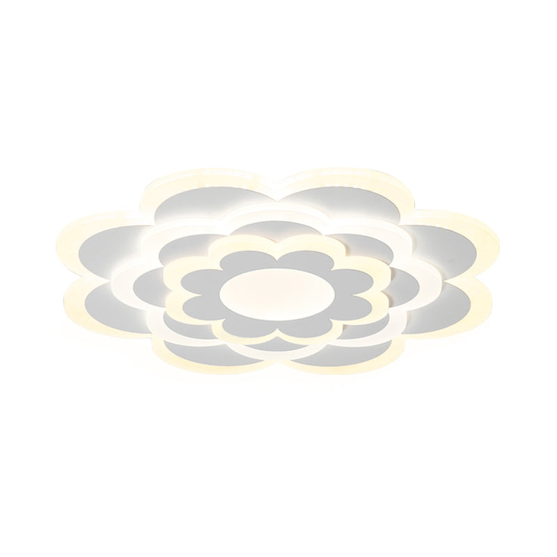 Modern White Bedroom Ceiling Light with Flower Acrylic Shade, LED Flush Mount Lamp - Warm/White Light