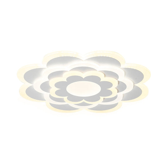 Modern White Bedroom Ceiling Light with Flower Acrylic Shade, LED Flush Mount Lamp - Warm/White Light