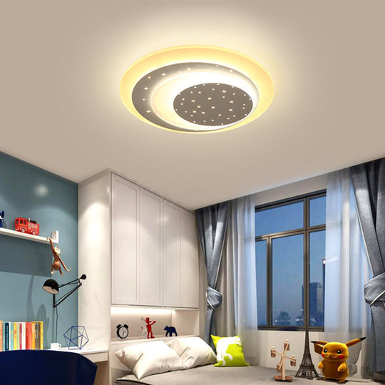 Starry Moon Night Ceiling Lighting: Modern Acrylic Led Flushmount Light (8/19.5) - Warm/White White