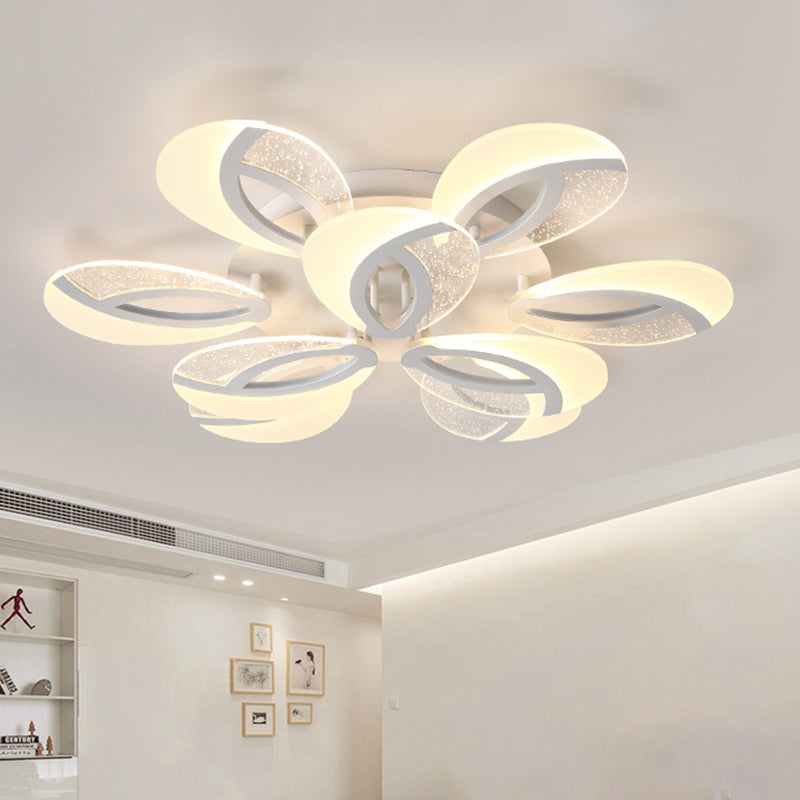 Modernist Petal Led Ceiling Light Fixture - Acrylic White Semi Mount Lighting For Bedroom