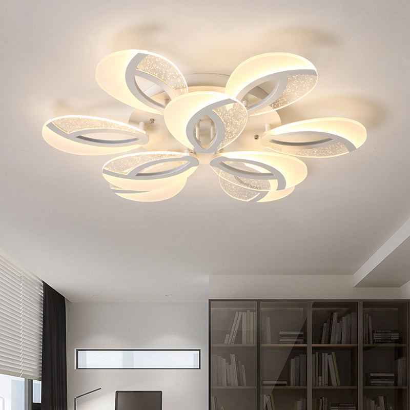 Modernist Petal Led Ceiling Light Fixture - Acrylic White Semi Mount Lighting For Bedroom