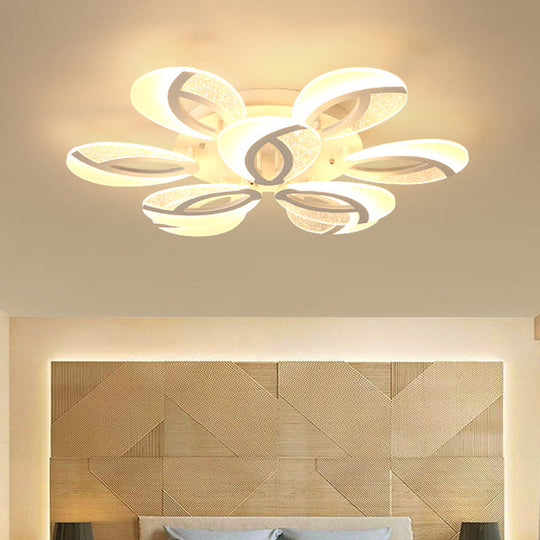 Modernist Petal Led Ceiling Light Fixture - Acrylic White Semi Mount Lighting For Bedroom