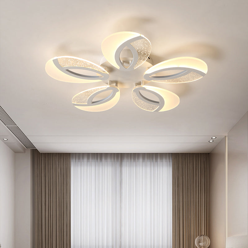 Modernist Petal Led Ceiling Light Fixture - Acrylic White Semi Mount Lighting For Bedroom