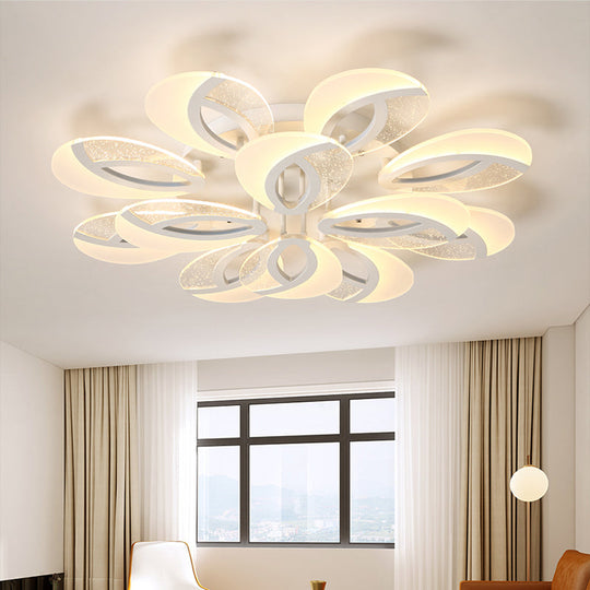 Modernist Petal Led Ceiling Light Fixture - Acrylic White Semi Mount Lighting For Bedroom