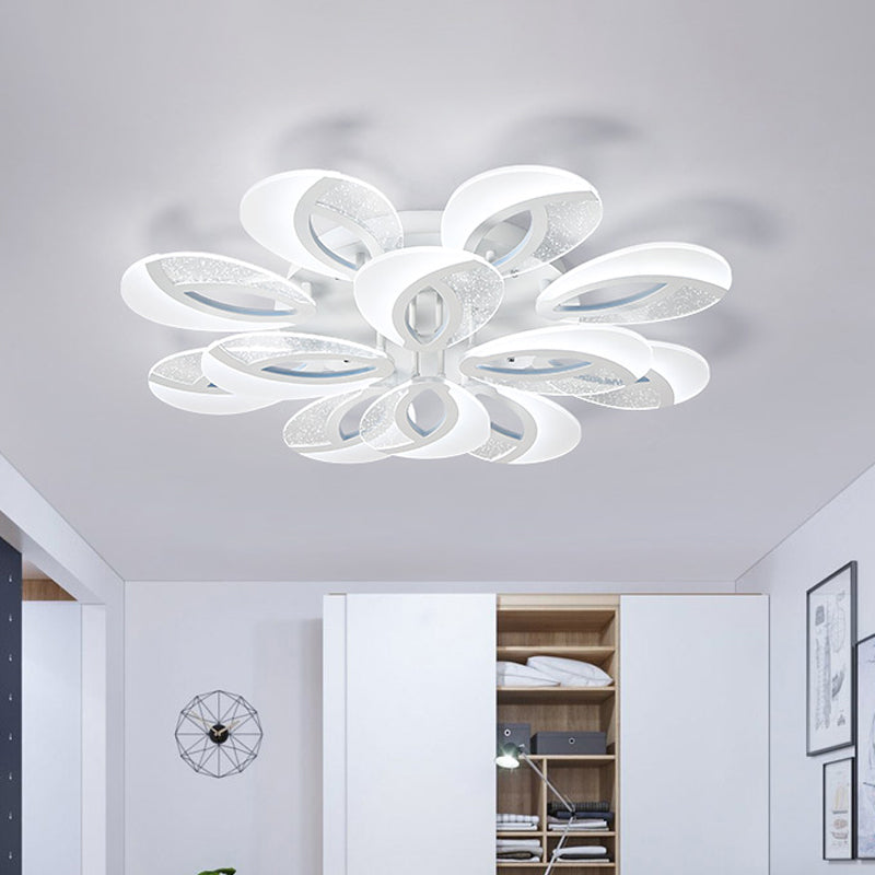 Modernist Petal Led Ceiling Light Fixture - Acrylic White Semi Mount Lighting For Bedroom