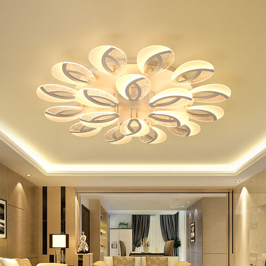 Modernist Petal Led Ceiling Light Fixture - Acrylic White Semi Mount Lighting For Bedroom