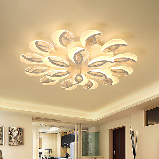 Modernist Petal Led Ceiling Light Fixture - Acrylic White Semi Mount Lighting For Bedroom