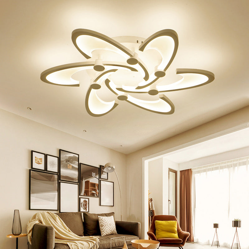 Sleek Modern Floral Flush Mount Lamp - 3/6/12-Head Acrylic Semi Ceiling Light In Warm/White