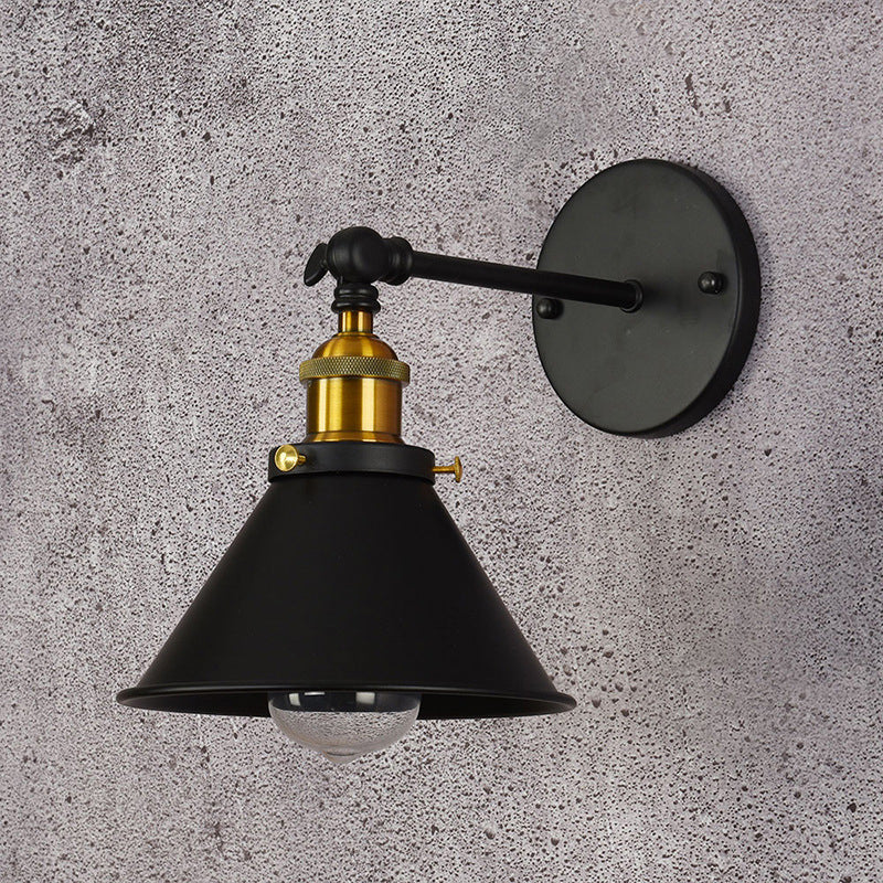 Industrial Flared Sconce Light With Black/Brass Finish Perfect For Bedroom Walls - 7/8.5 Width